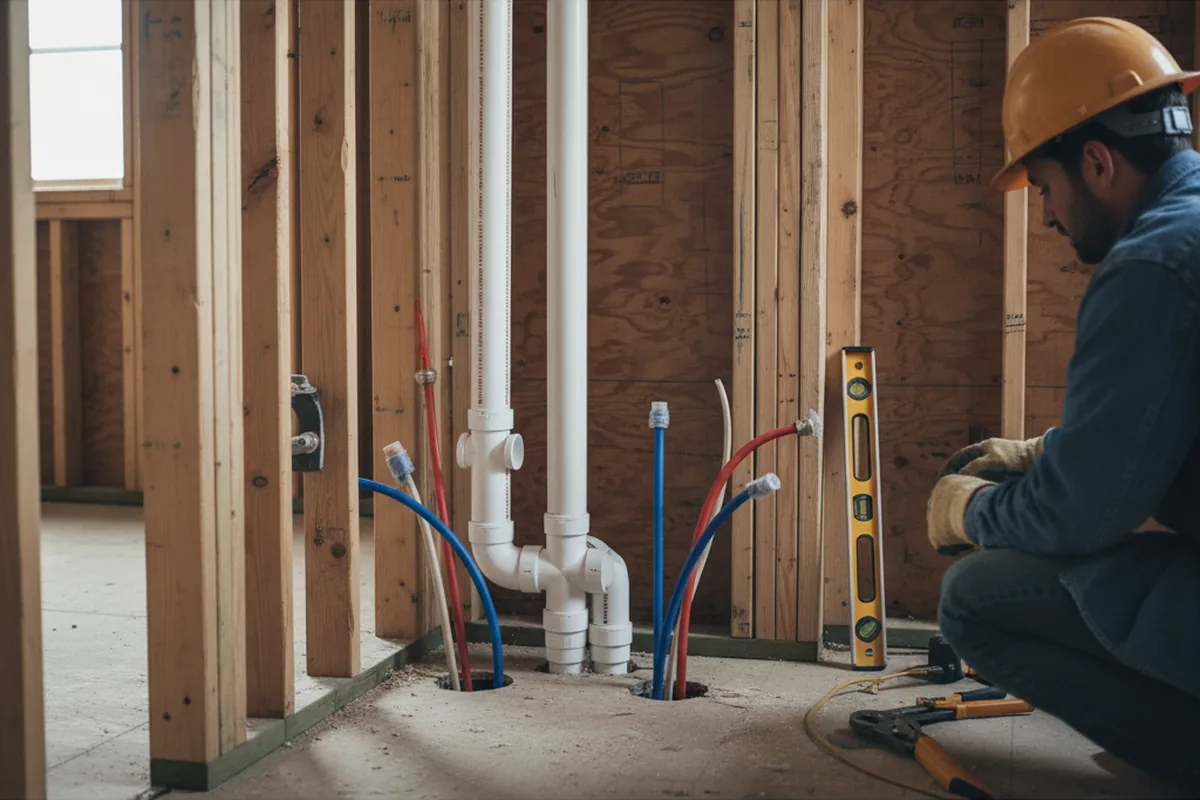 Drain and supply rough-in during Sump Pump Repair in Buffalo Gap